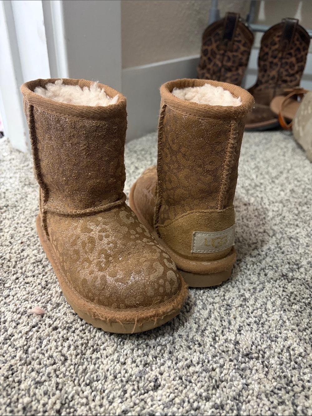UGG Kids Chestnut Leopard Suede Shearling Boots